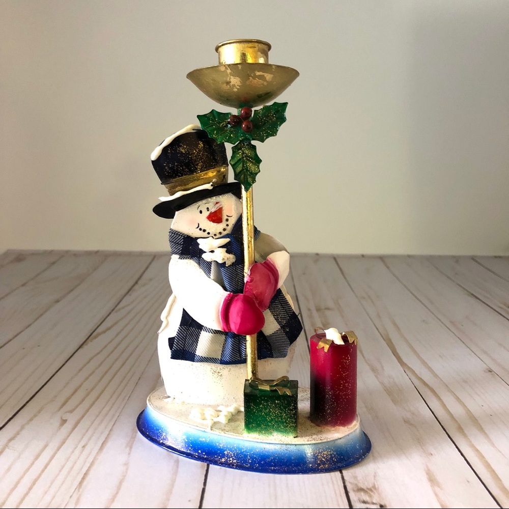 Vintage Metal Snowman Taper Candlestick Holder